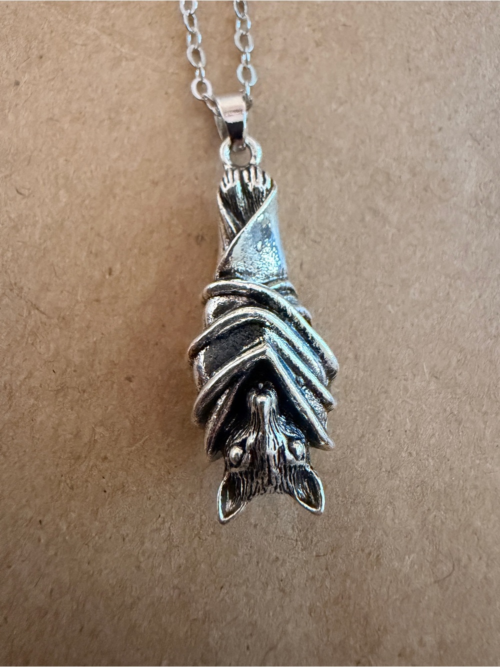 Silver Toned Bat Wrap Pendant Necklace